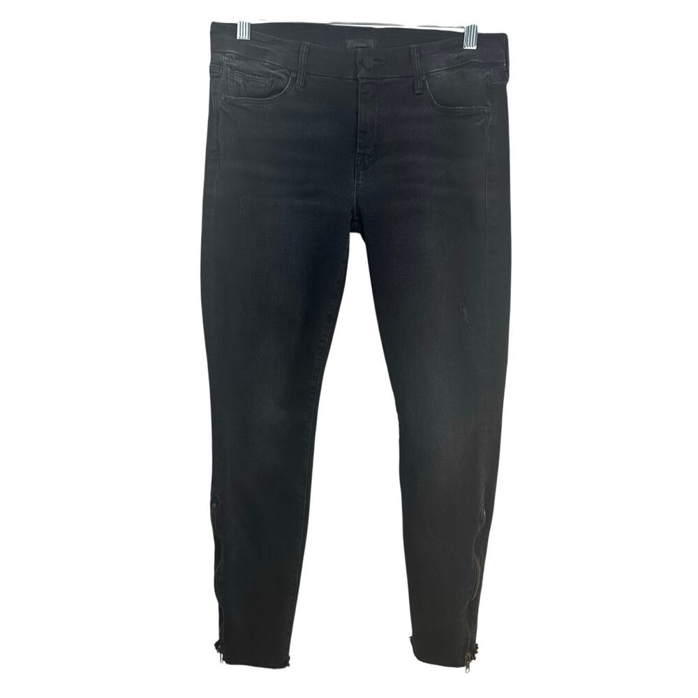 Mother The Looker Zip Ankle Fray Jeans Women 30 Black Excellent Denim Skinny